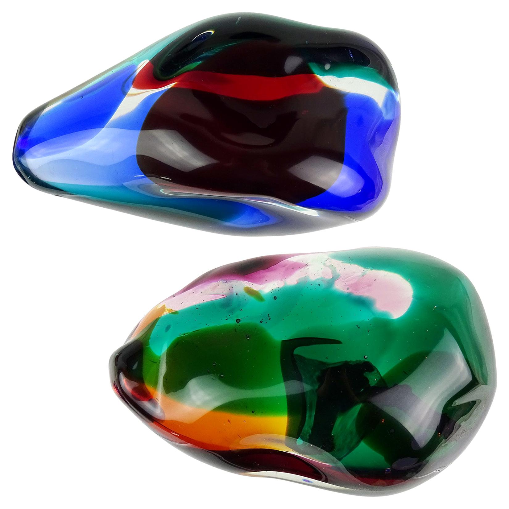 Salviati Gaspari Murano Multicolor Biomorphic Rock Italian Art Glass Paperweight