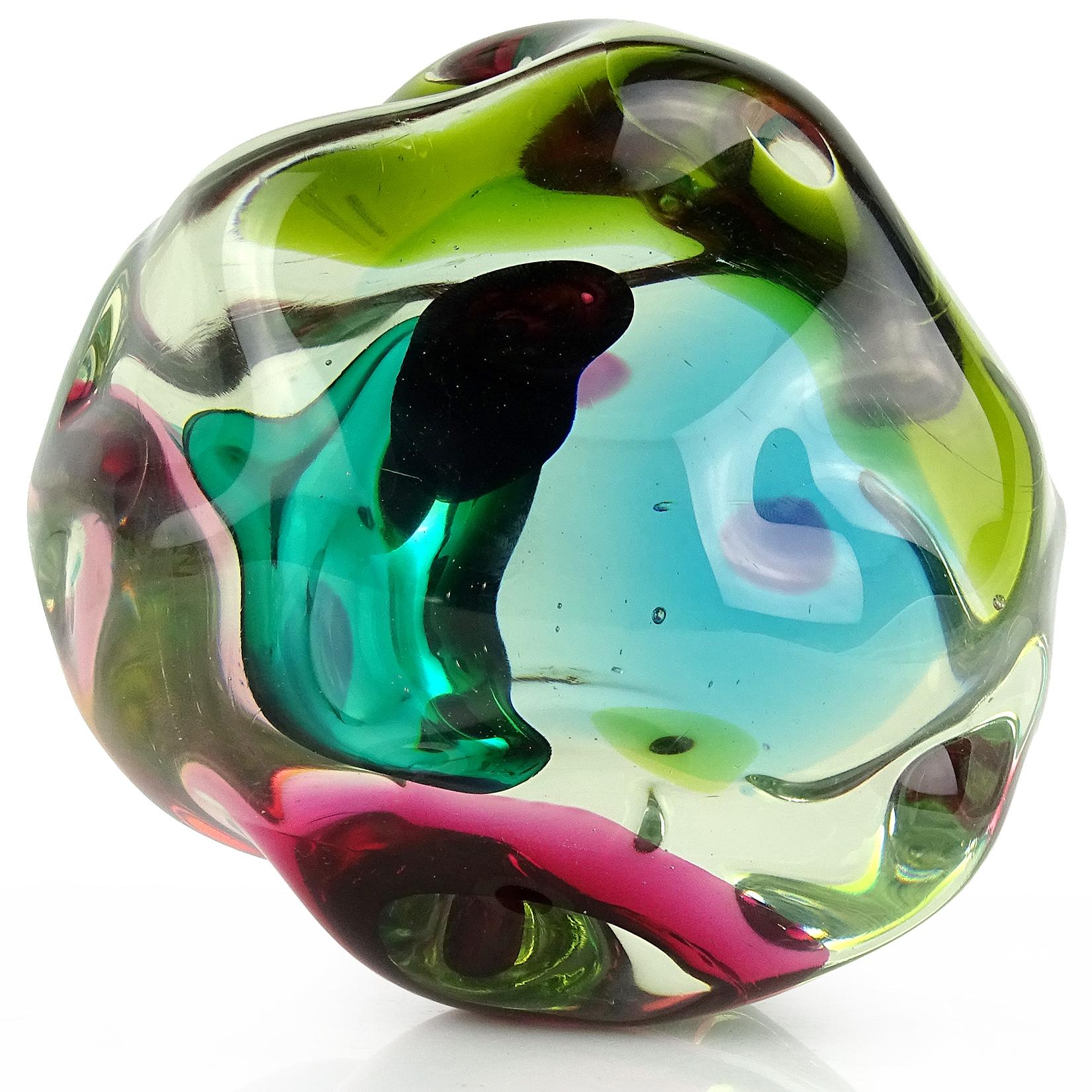 Hand-Crafted Salviati Gaspari Murano Multi-Color Biomorphic Rock Italian Art Glass Sculpture
