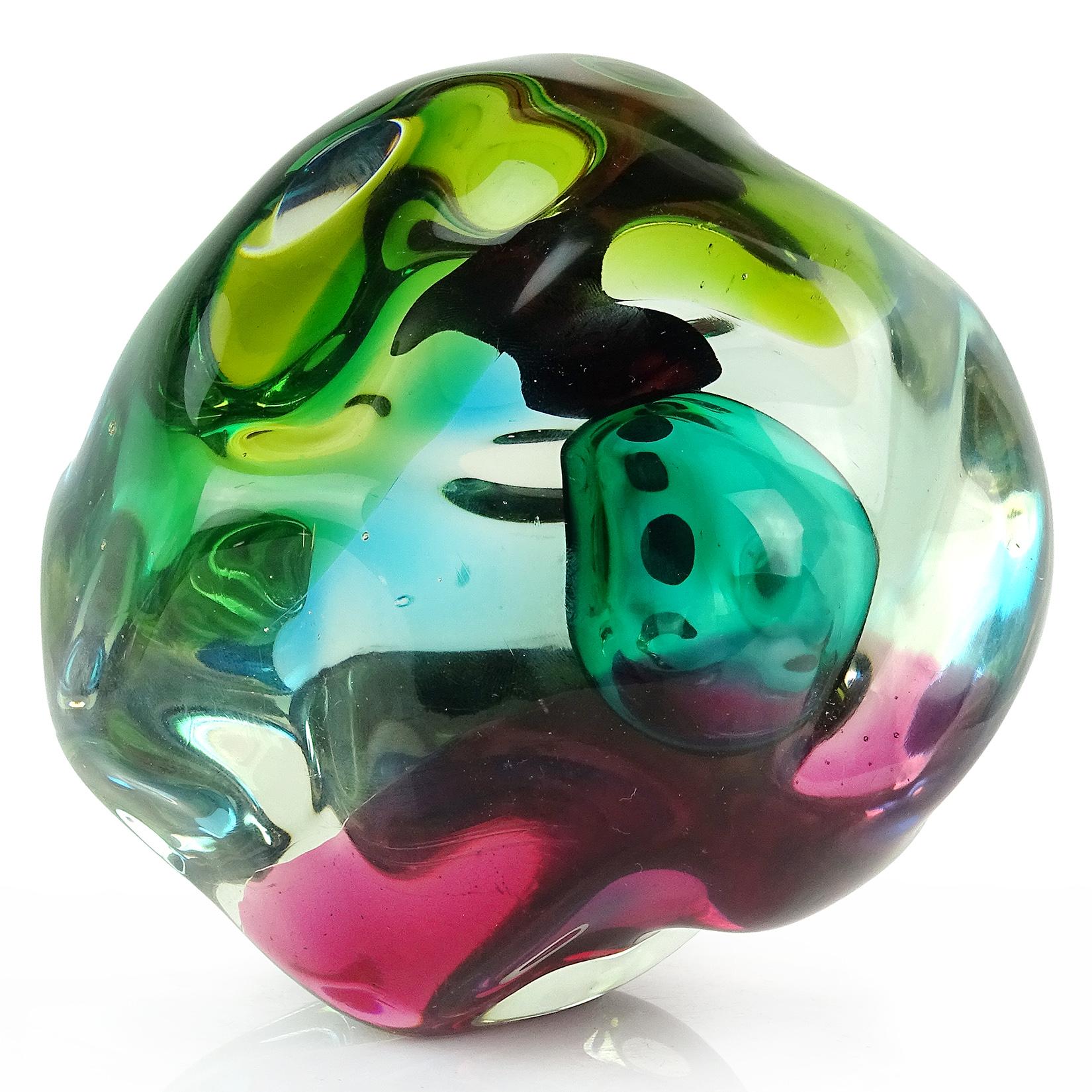 Salviati Gaspari Murano Multi-Color Biomorphic Rock Italian Art Glass Sculpture In Good Condition In Kissimmee, FL