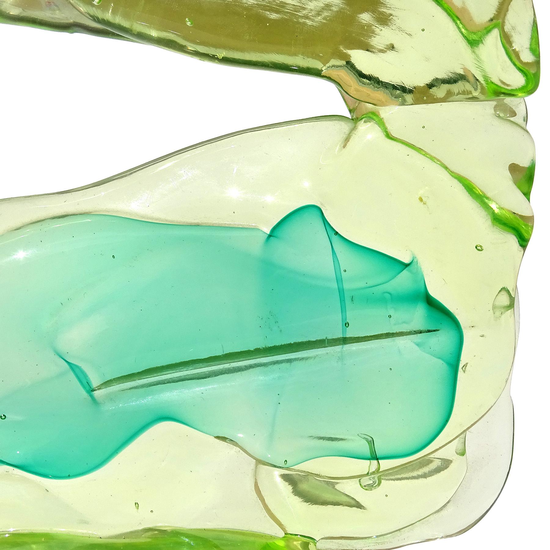 Salviati Gaspari Murano Uranium UV Green Italian Art Glass Abstract Sculpture For Sale 1