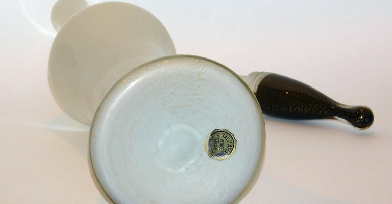 Salviati Italian Murano Glass White Stoppered Glass Bottle, circa 1950s For Sale 1