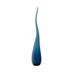 Salviati Large Aria Vase in Satin Blue Glass by Renzo Stellon