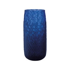 Salviati Large Battuti Vase in Blue Glass