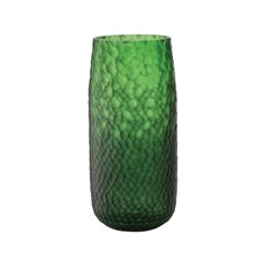 Salviati Large Battuti Vase in Green Glass