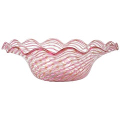 Salviati Light Pink and Copper Aventurine Murano Glass Large Bowl