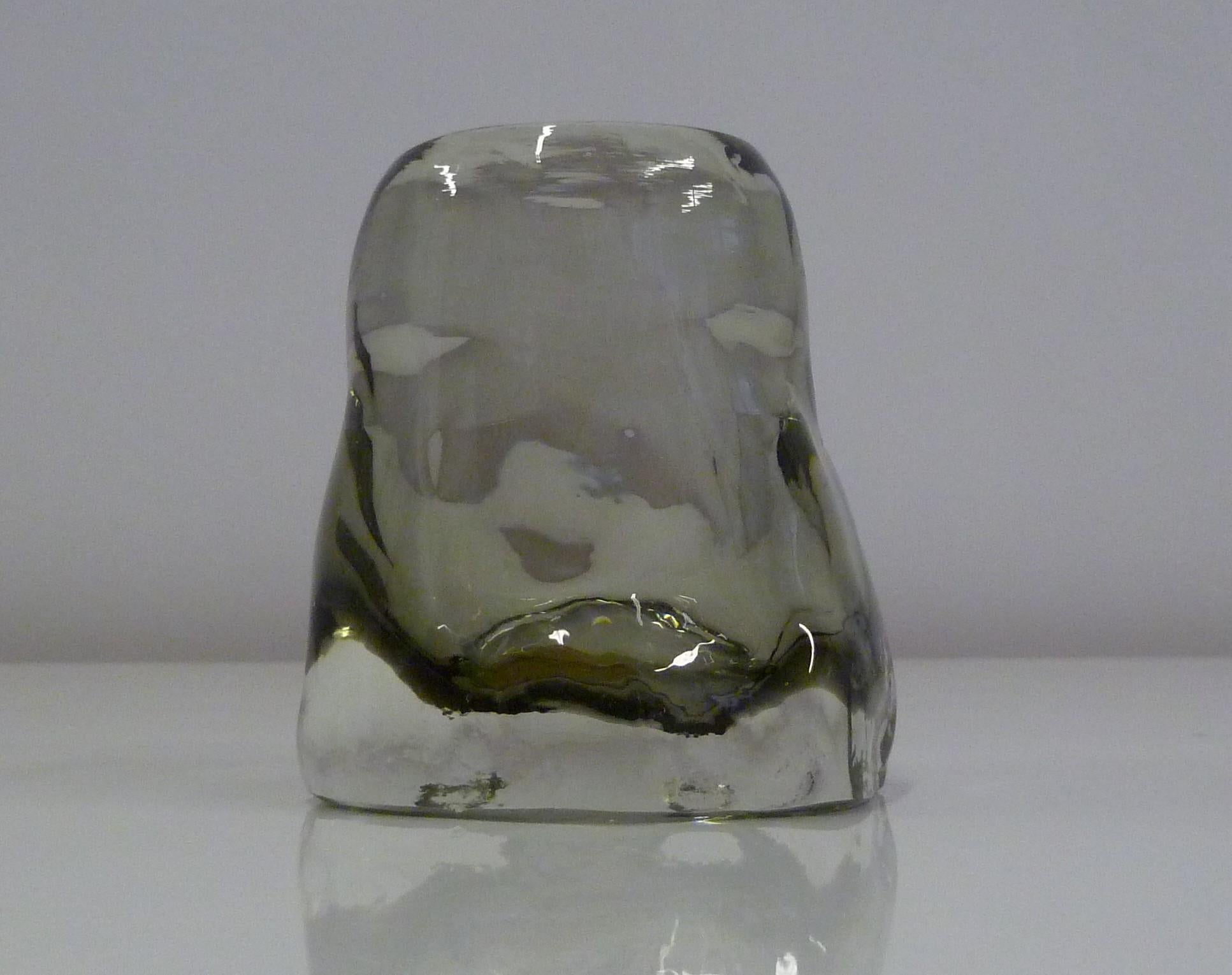 REDUCED FROM $150....Petite freeform thick walled Murano blown glass vessel by Salviati from the 1950s. Lovely small vase vessel in smoke crystal from the 1950s. With foil label on the bottom - Made in Italy Salviati Murano. Measures 3 1/4 inches