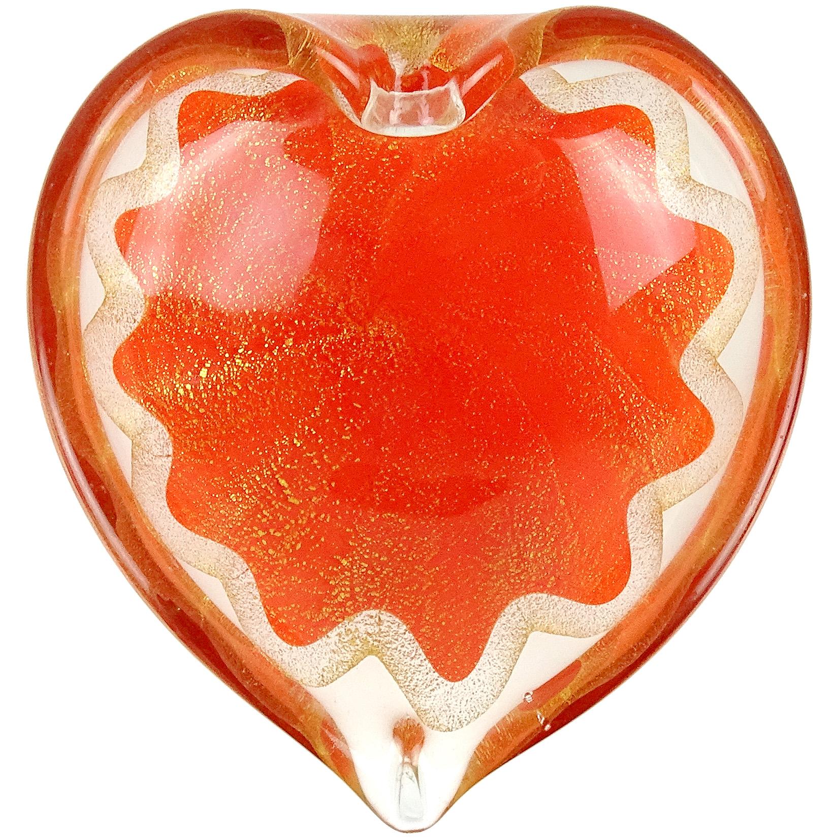 Mid-Century moderno Salviati Murano 1950s Orange Gold Fleck Star Design Ciotole ad anello in vetro artistico italiano in vendita