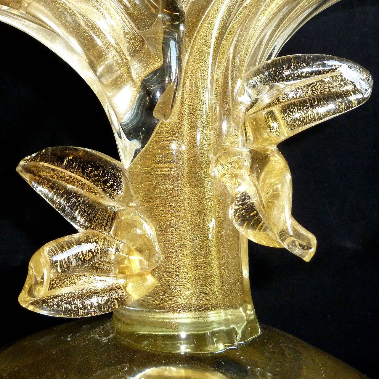 20th Century Salviati Murano Amber Sommerso Gold Flecks Italian Art Glass Bird Sculpture
