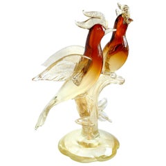 Salviati Murano Amber Sommerso Gold Flecks Italian Art Glass Bird Sculpture