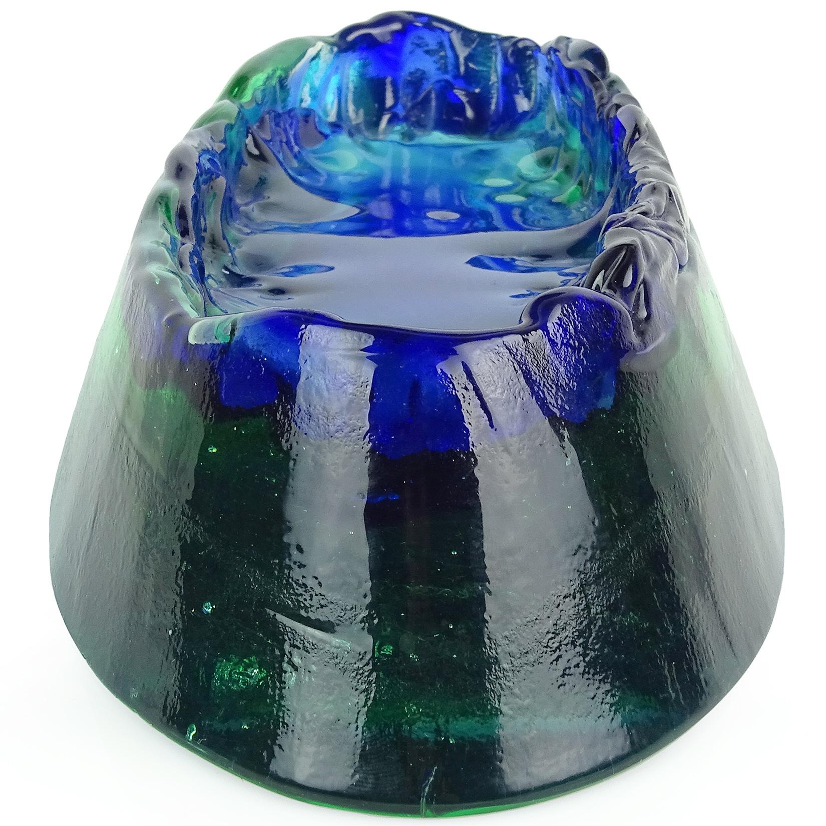 Mid-Century Modern Salviati Murano Blue Green Volcano Island Italian Art Glass Sculptural Bowl
