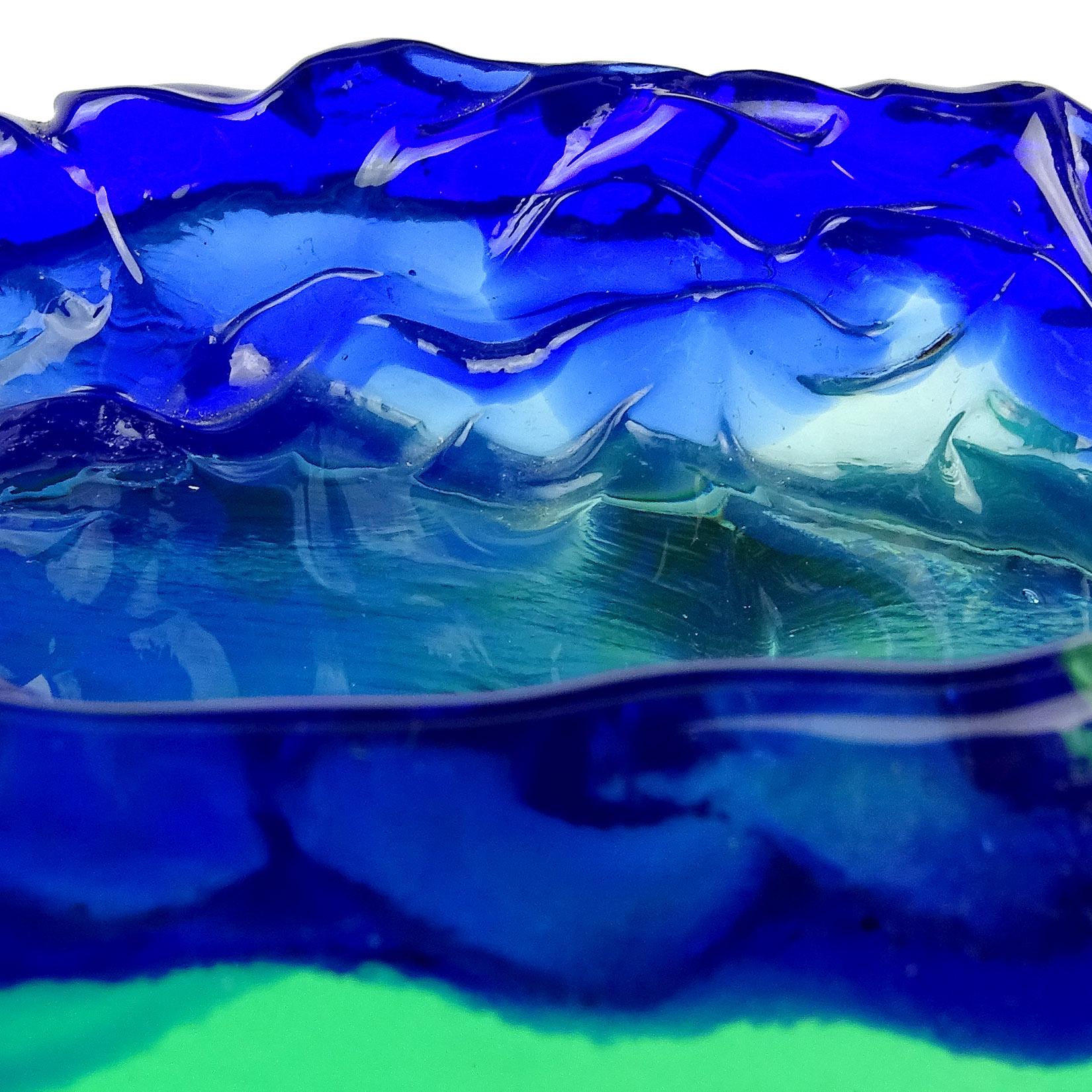 Salviati Murano Blue Green Volcano Island Italian Art Glass Sculptural Bowl In Good Condition In Kissimmee, FL