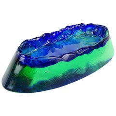 Salviati Murano Blue Green Volcano Island Italian Art Glass Sculptural Bowl