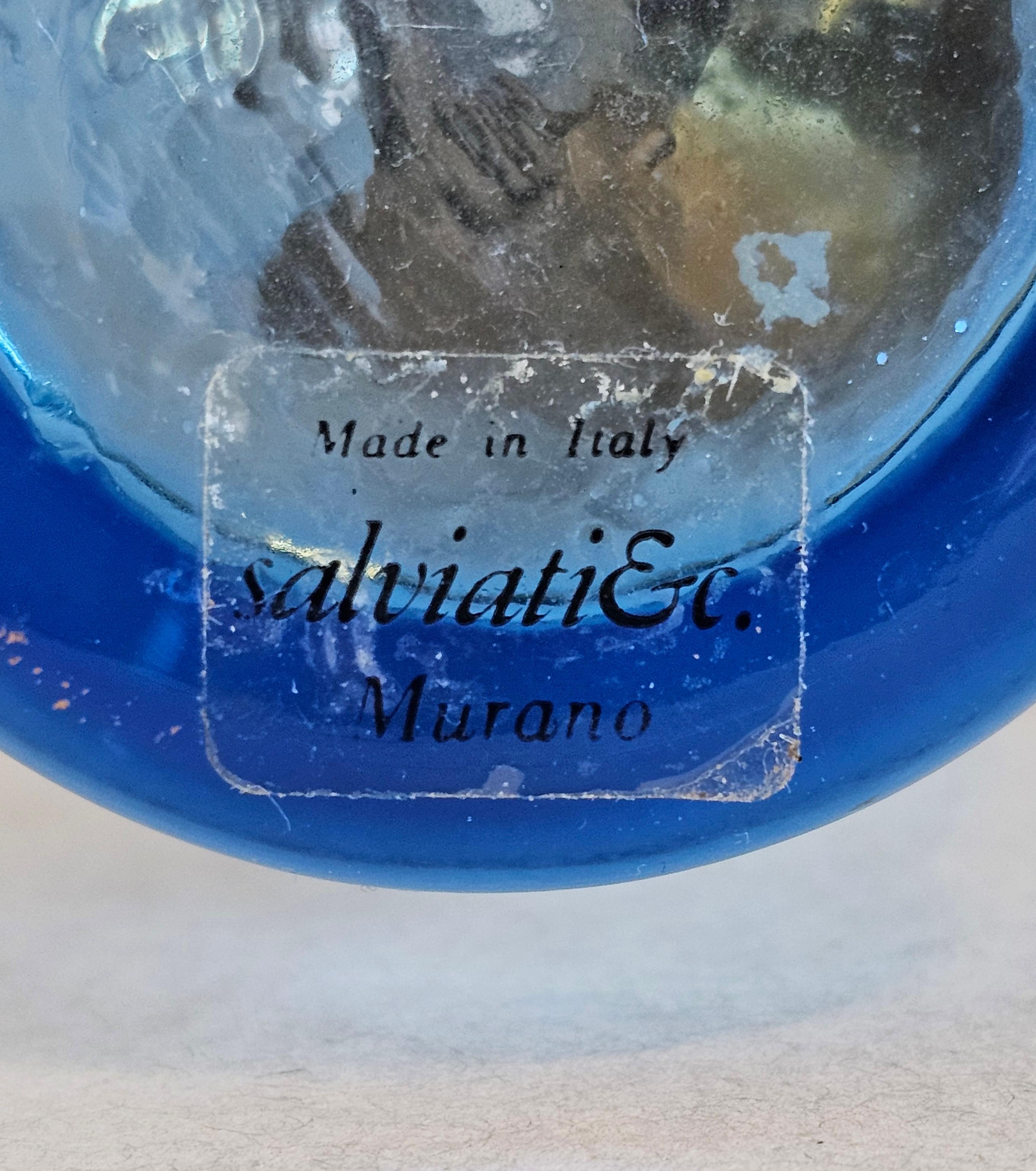 Salviati Murano Gilt Enameled Blue Art Glass Decanter Cordial Liqueur Set For Sale 8