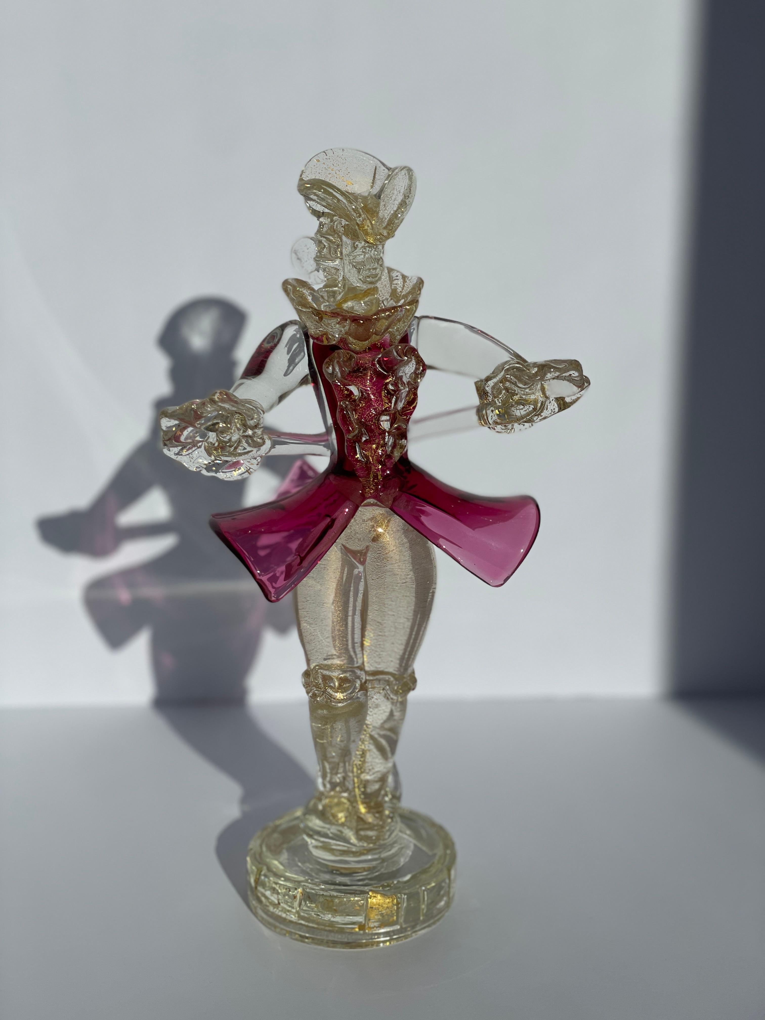 Salviati Cristal de Murano Siglo XVII Figura Hombre Hoja de Oro Arándano Italia Provincial francés en venta