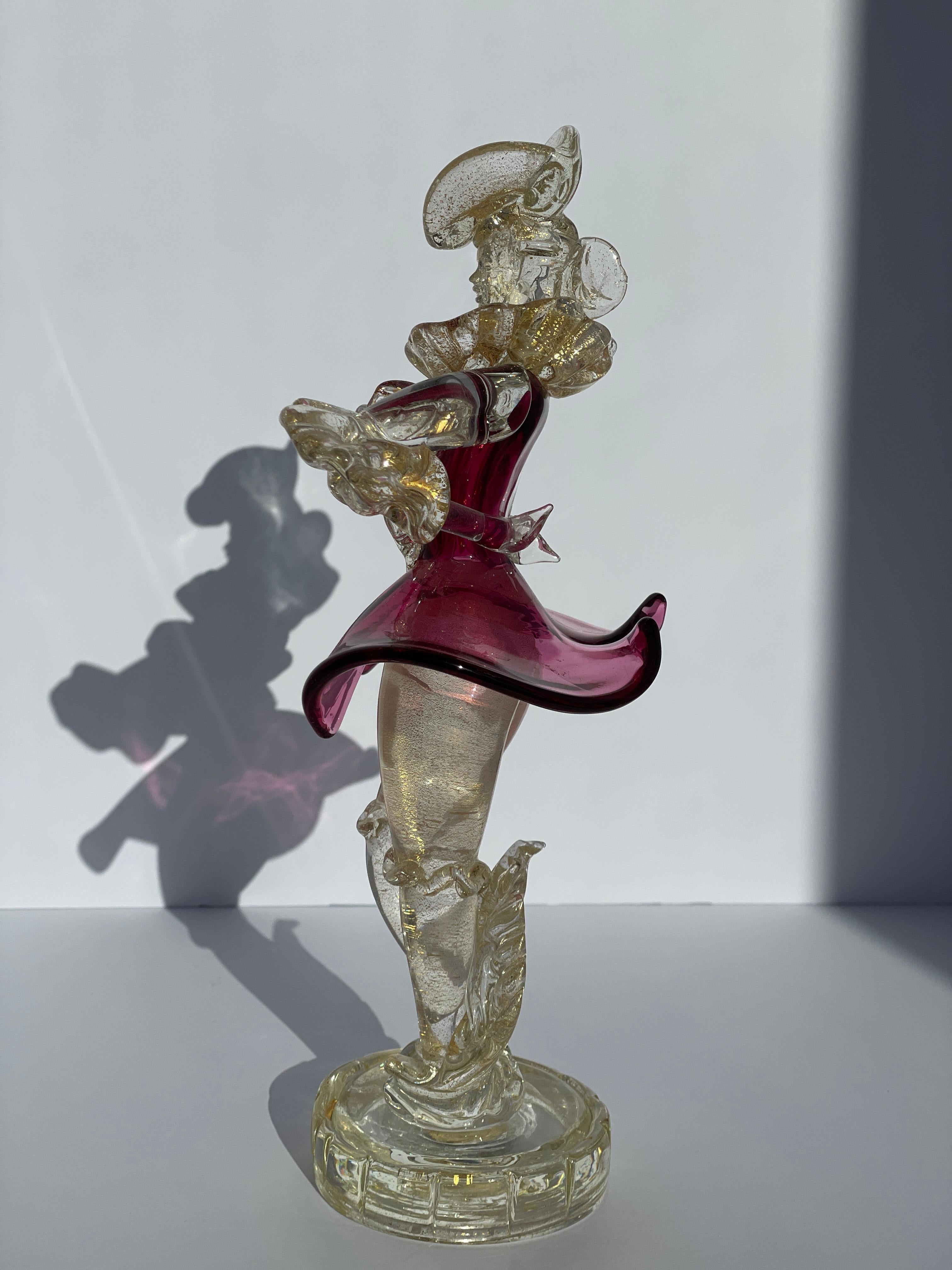 Salviati Cristal de Murano Siglo XVII Figura Hombre Hoja de Oro Arándano Italia Italiano en venta