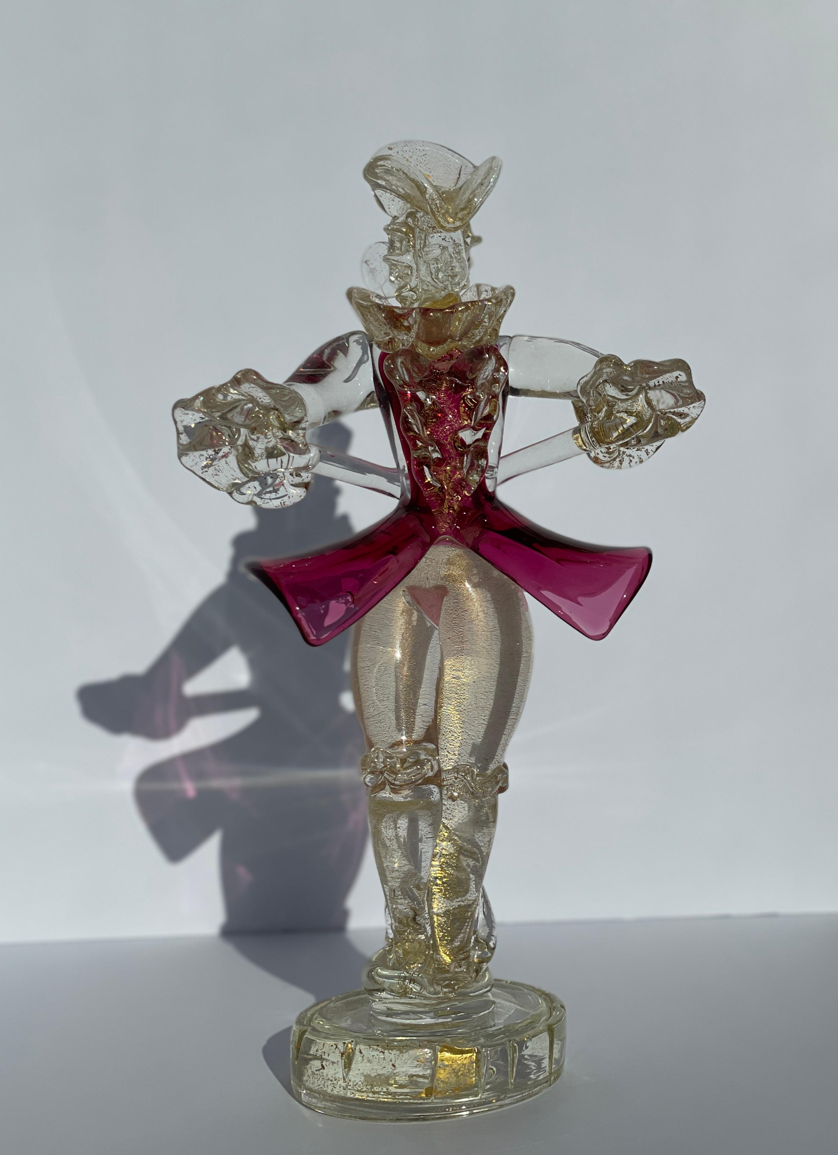 Salviati Cristal de Murano Siglo XVII Figura Hombre Hoja de Oro Arándano Italia en Bueno estado para la venta en Palm Beach, FL