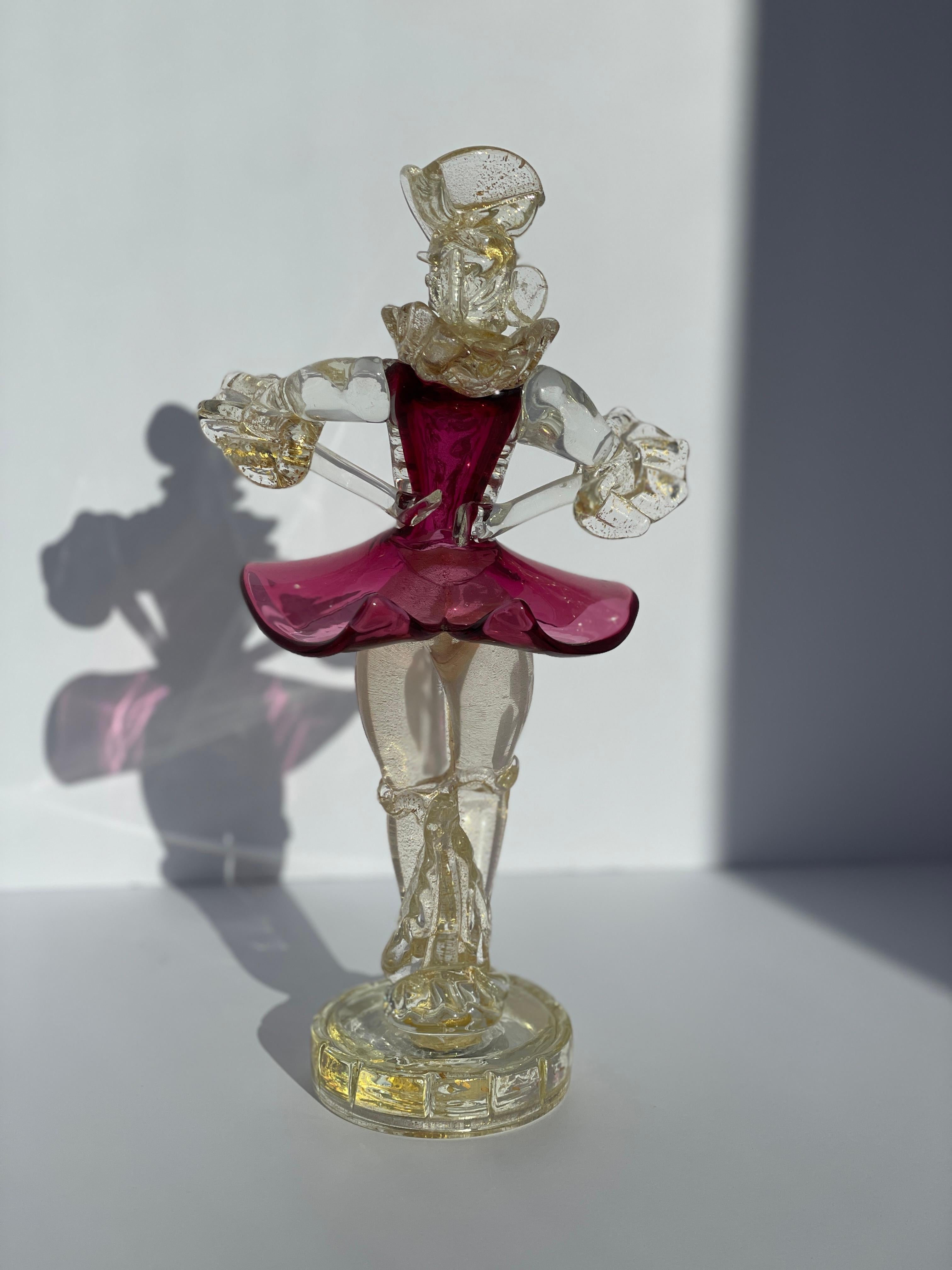 Salviati Cristal de Murano Siglo XVII Figura Hombre Hoja de Oro Arándano Italia Vidrio en venta