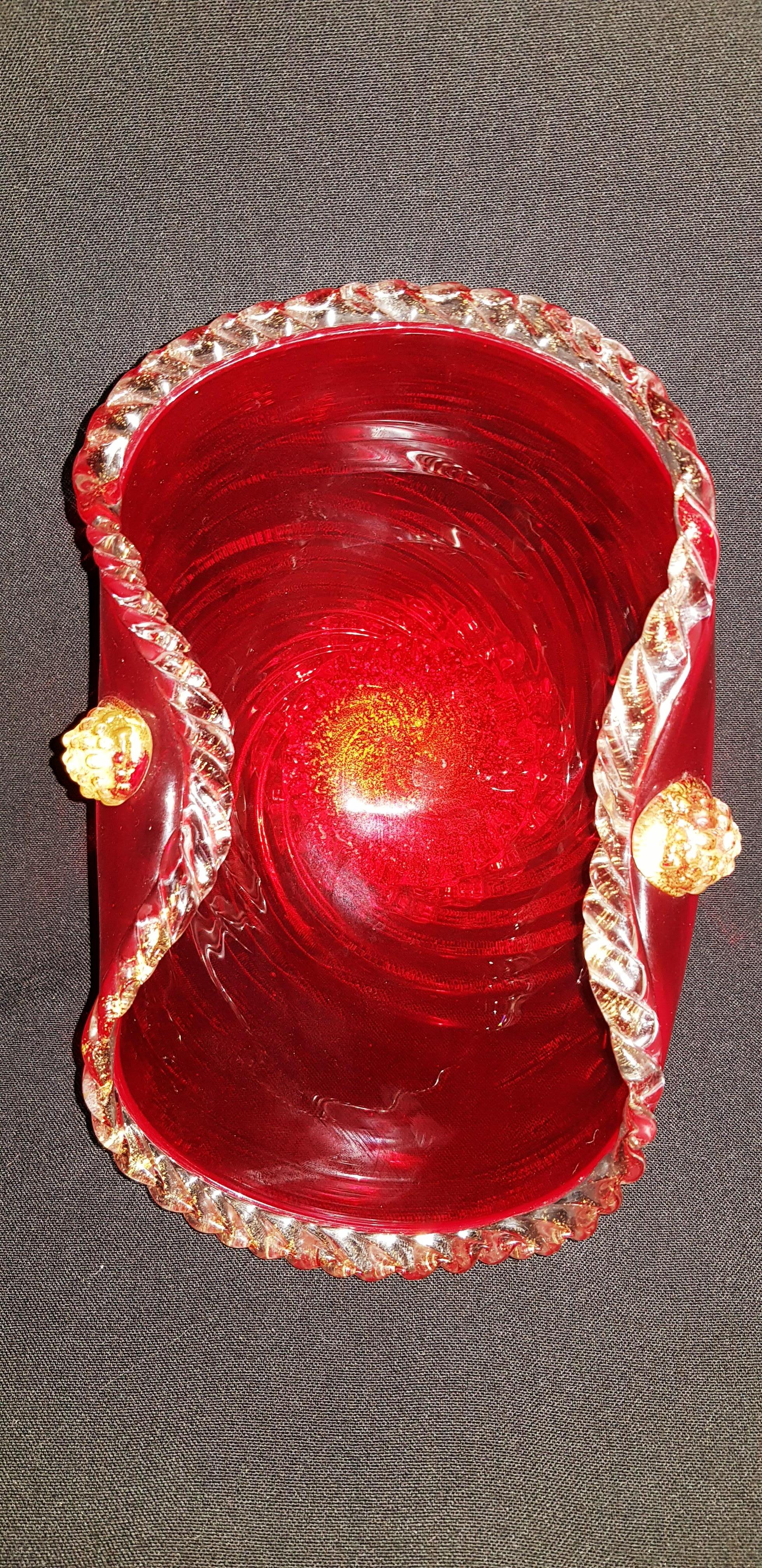 Art Nouveau Salviati Murano Glass Bowl with Gold Leaf For Sale