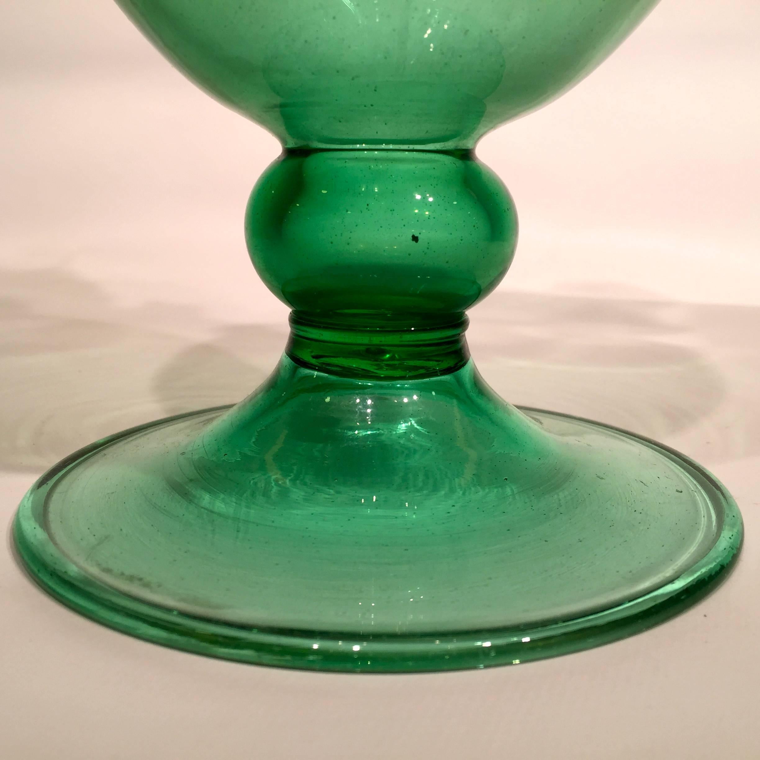 Mid-Century Modern SALVIATI  Murano Glass Dolphins Green and Gold Vase, circa 1940 For Sale