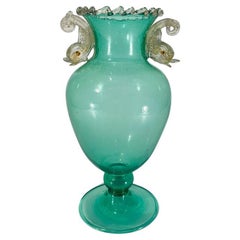 Vintage Large Salviati Murano glass green with gold circa 1930 vase.