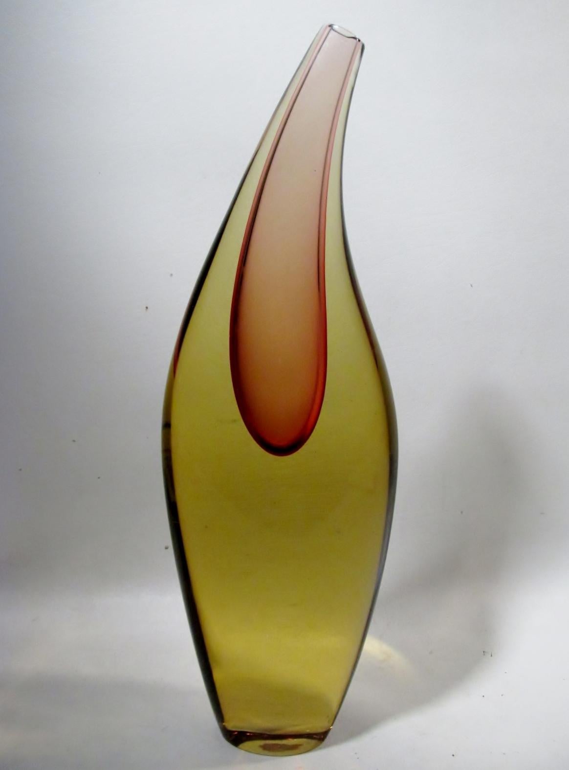 Italian Salviati Murano Glass Large Luciano Gaspari Sommerso Teardrop Vase