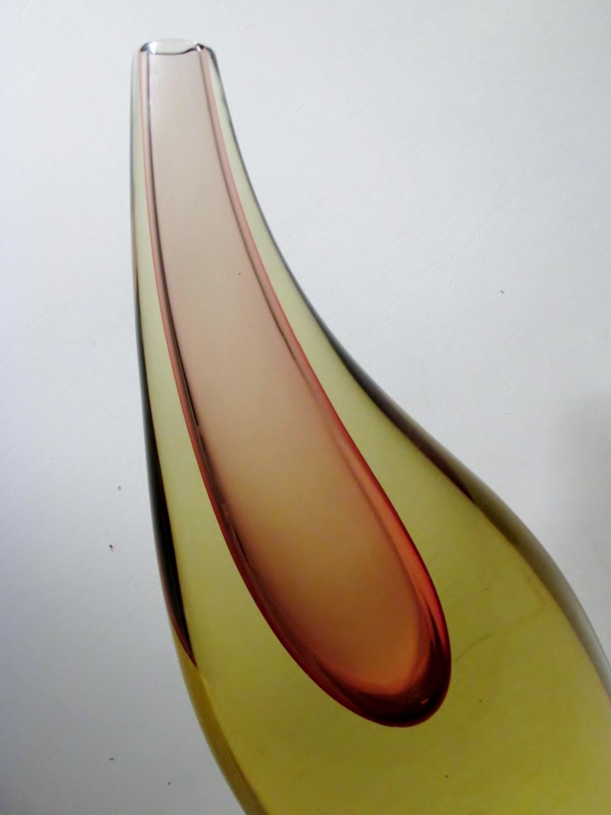 Salviati Murano Glass Large Luciano Gaspari Sommerso Teardrop Vase In Good Condition In Denver, CO