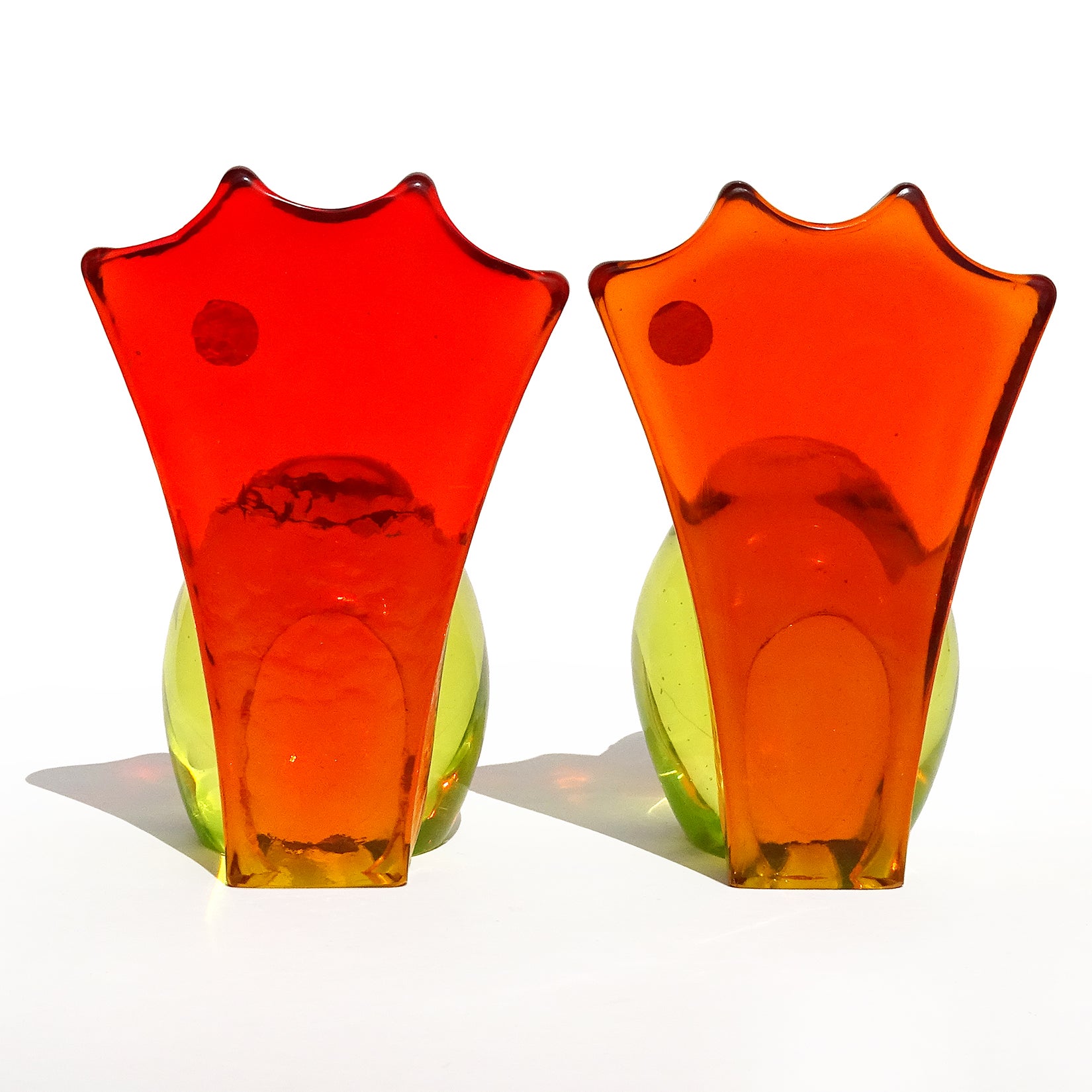 Salviati Murano Glowing Uranium Art Glass Italian Bird Bookend Sculptures In Good Condition For Sale In Kissimmee, FL