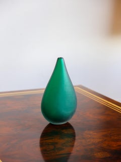 Salviati Murano Green Satin Glass Vase, Italy 1970s