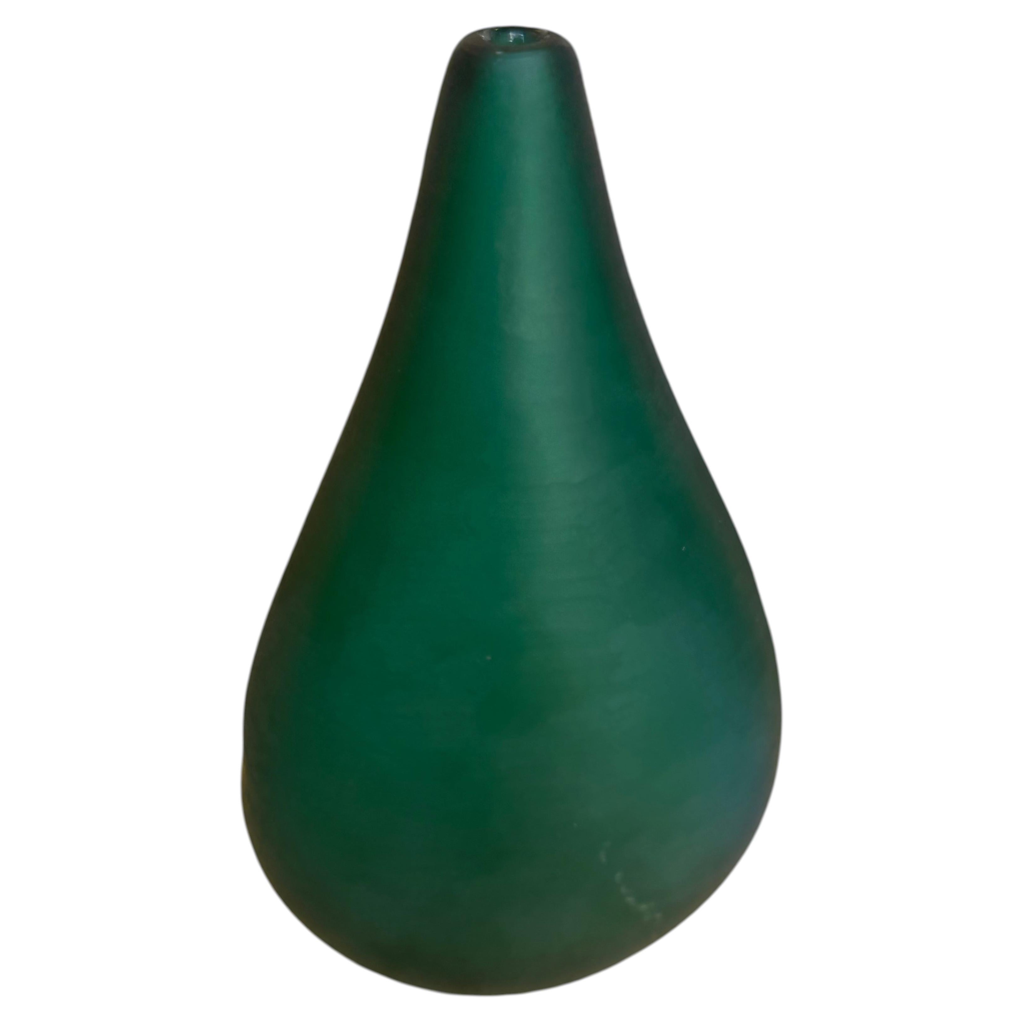 Salviati Murano Green Satin Glass Vase, Italy 1970s For Sale