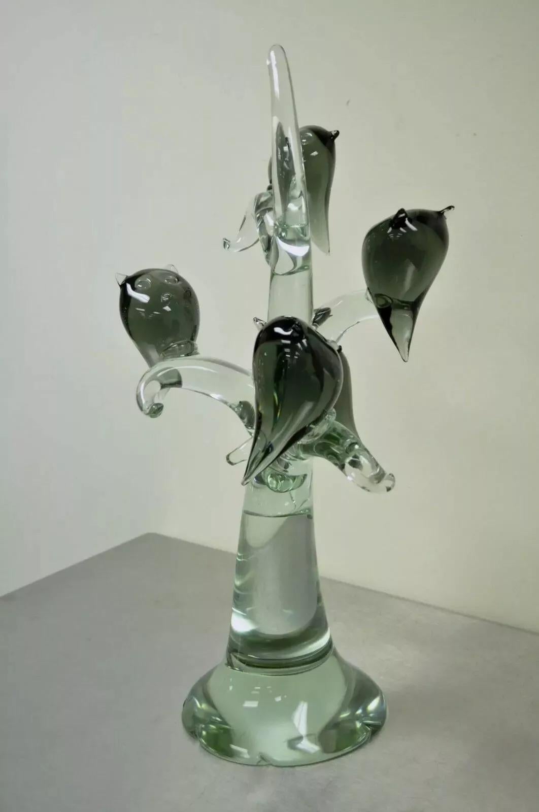 Salviati Murano Italian Modernist Perched Owl on Tree Art Glass Sculpture im Angebot 4