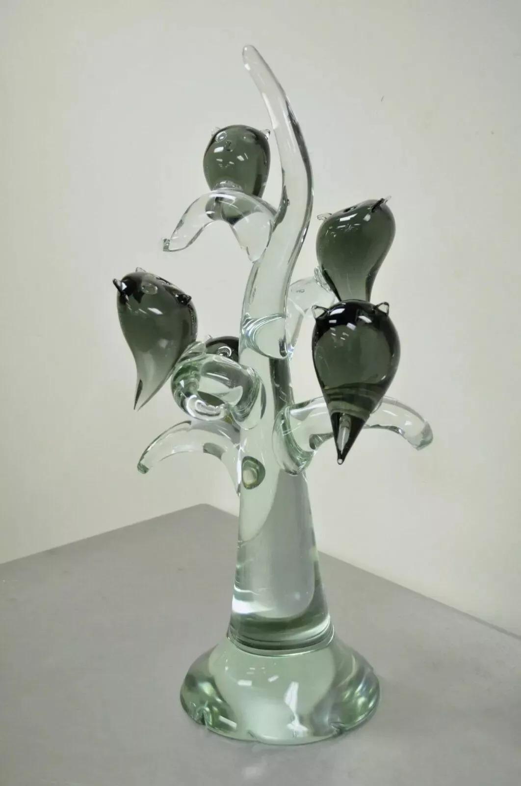 Salviati Murano Italian Modernist Perched Owl on Tree Art Glass Sculpture (Moderne der Mitte des Jahrhunderts) im Angebot