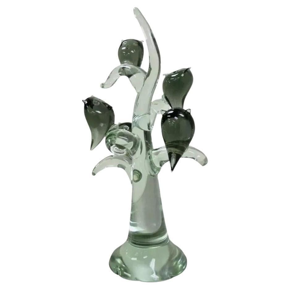 Salviati Murano Italian Modernist Perched Owl on Tree Art Glass Sculpture im Angebot