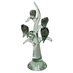 Salviati Murano Italian Modernist Perched Owl on Tree Art Glass Sculpture