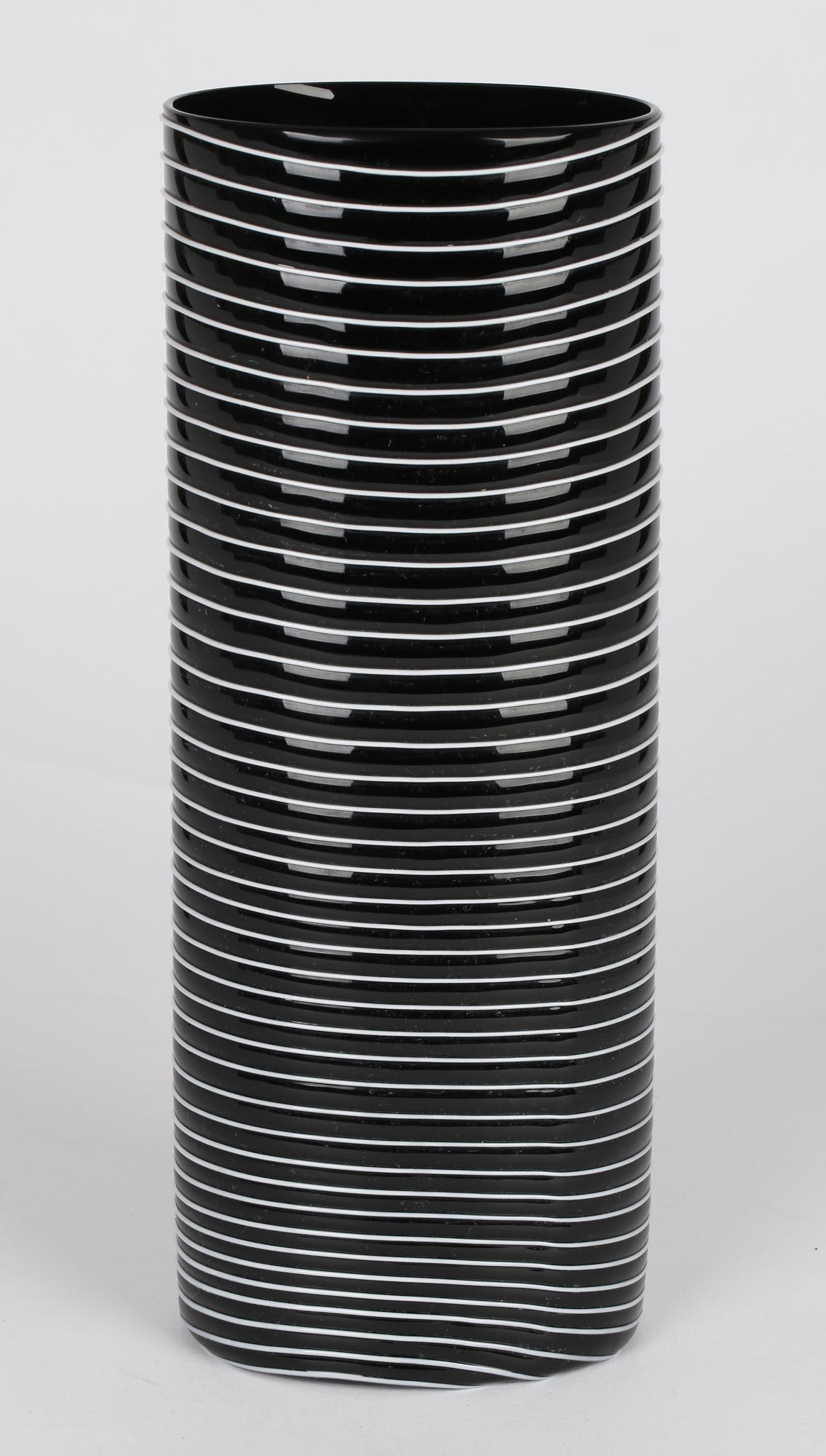 Salviati Murano Italian Trailed Design Black & White Art Glass Vase, 1997 For Sale 5