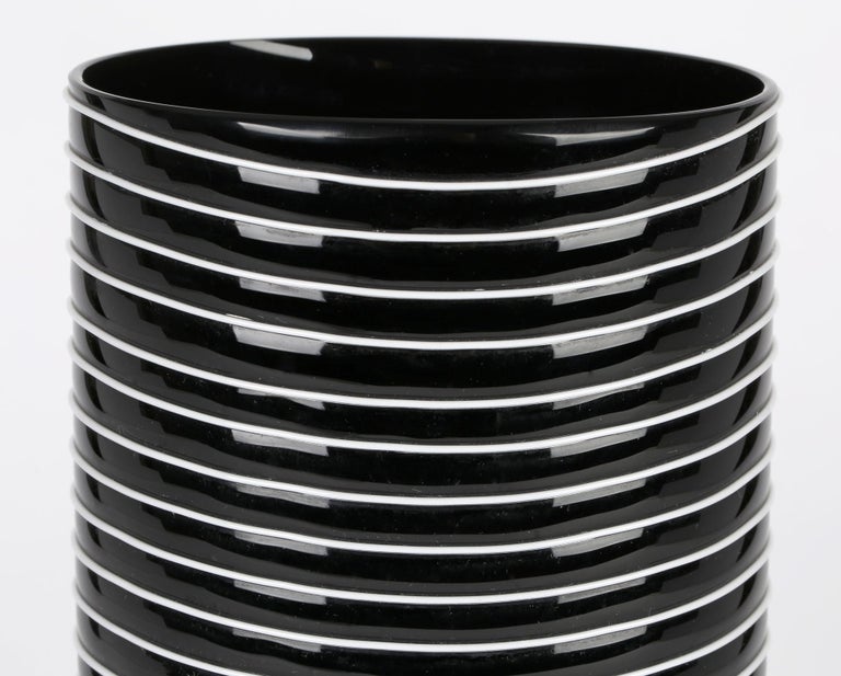 Salviati Murano Italian Trailed Design Black and White Art Glass Vase