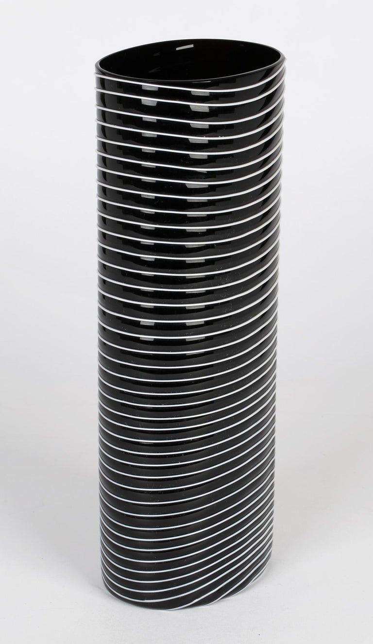 Salviati Murano Italian Trailed Design Black and White Art Glass Vase