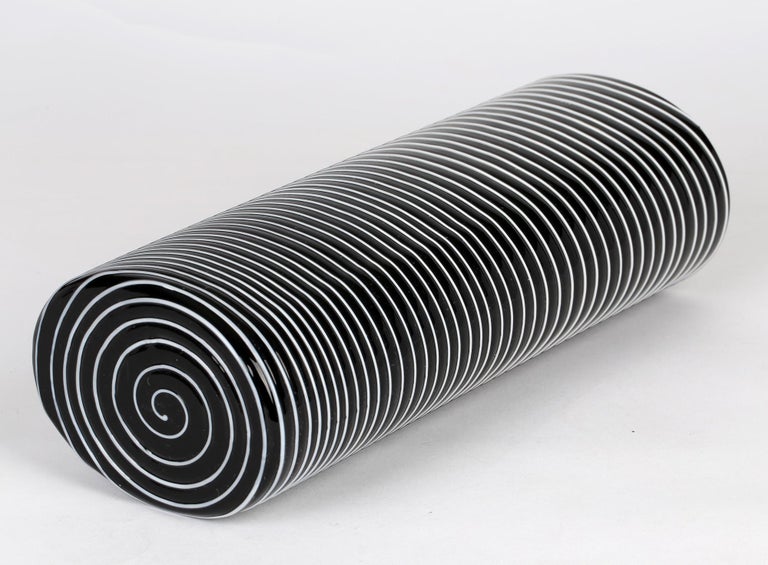 Salviati Murano Italian Trailed Design Black and White Art Glass Vase