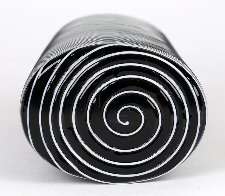 Salviati Murano Italian Trailed Design Black and White Art Glass Vase