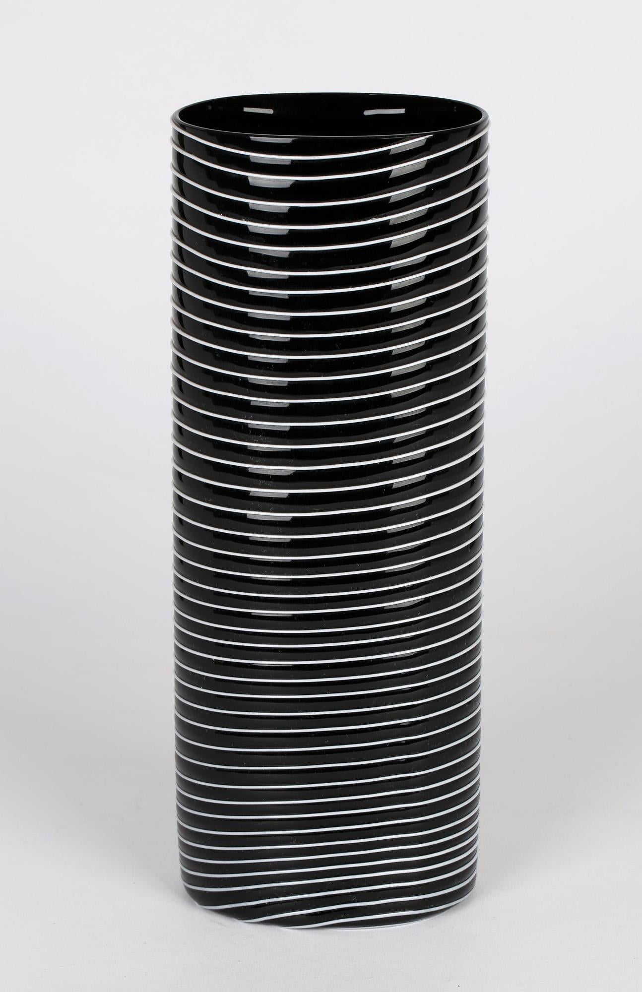 Salviati Murano Italian Trailed Design Black & White Art Glass Vase, 1997 For Sale 2
