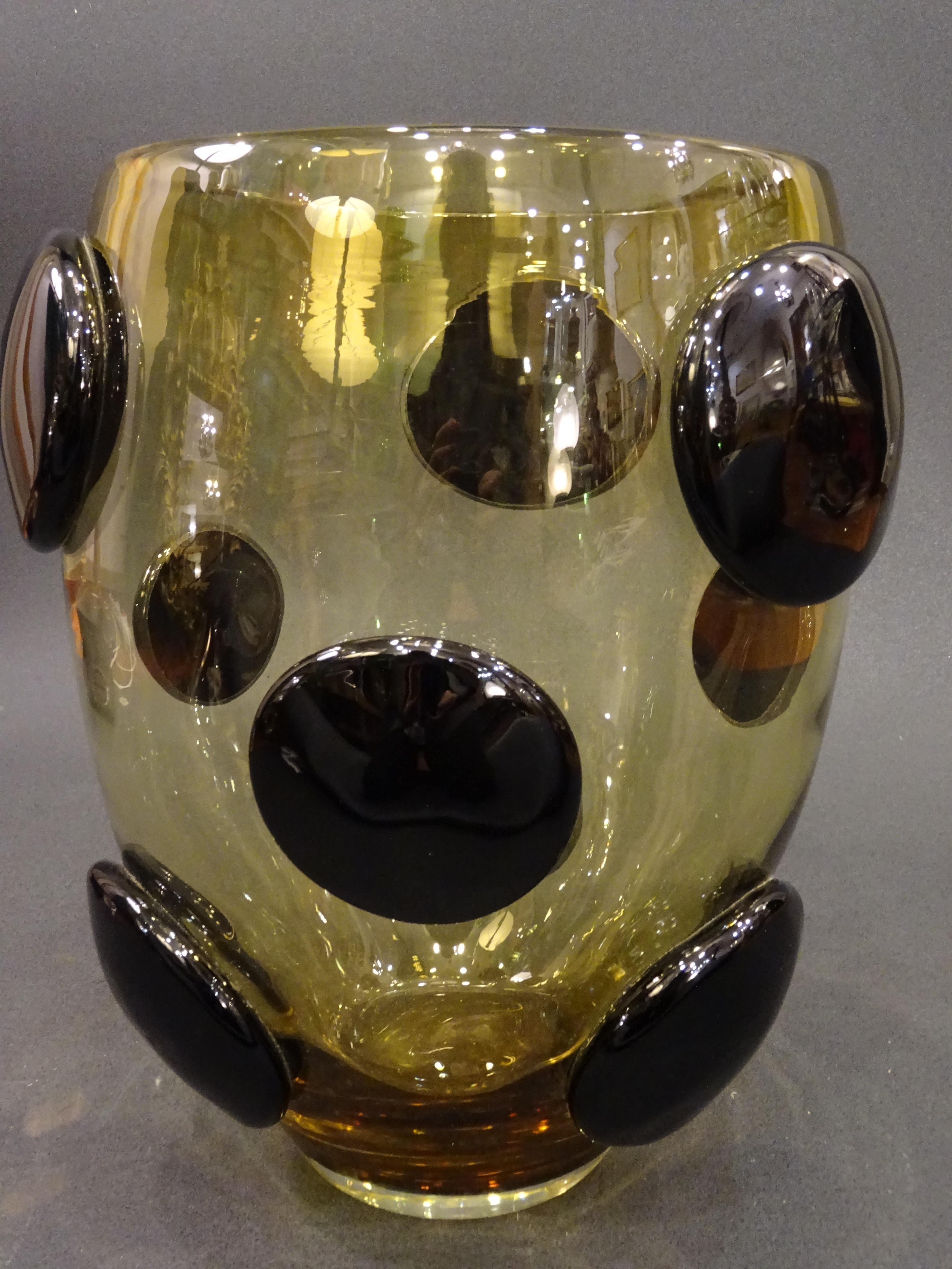 Salviati Murano Italy Black and Amber Blown Crystal Vase, 1970 7