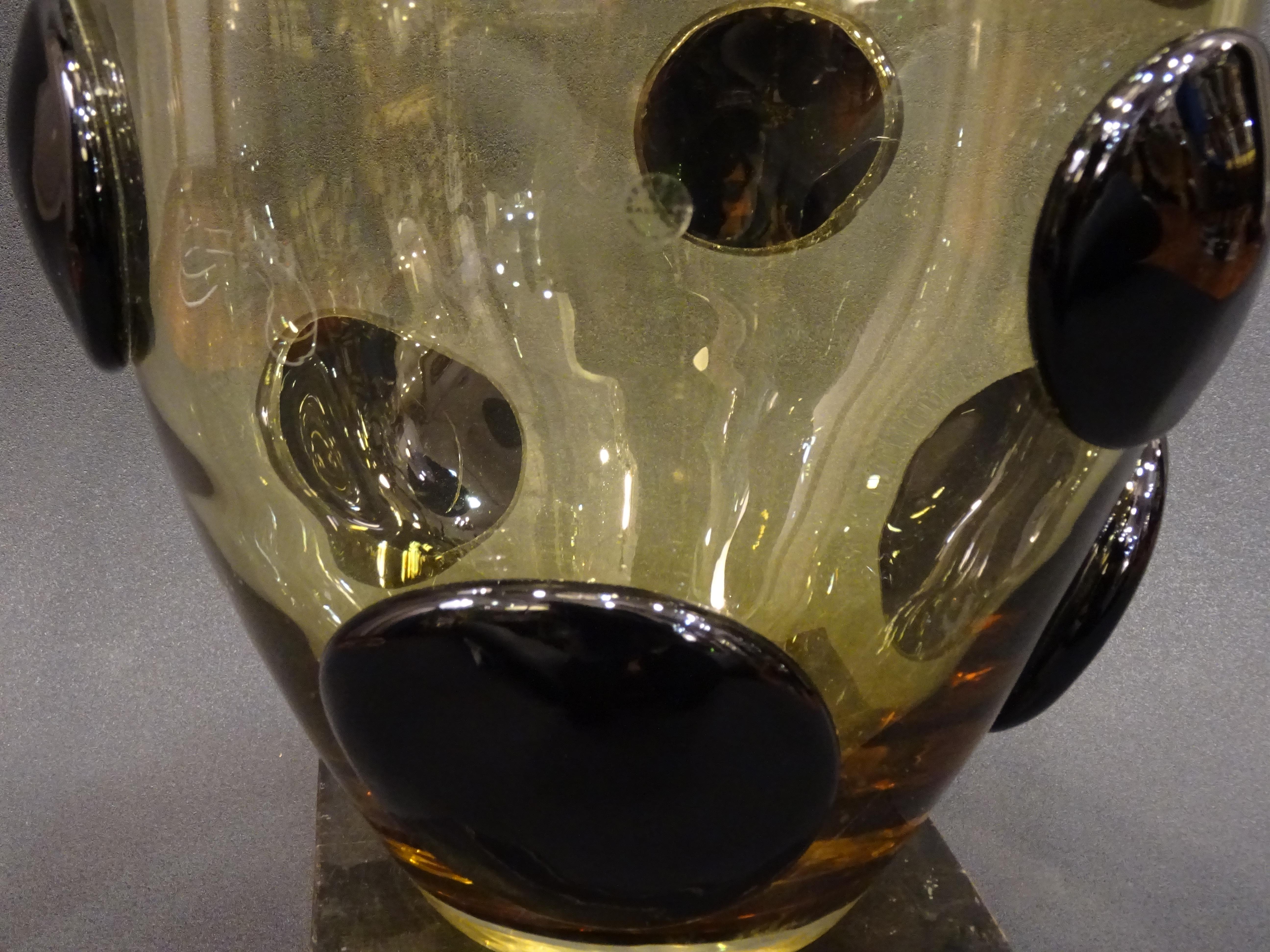 Salviati Murano Italy Black and Amber Blown Crystal Vase, 1970 9
