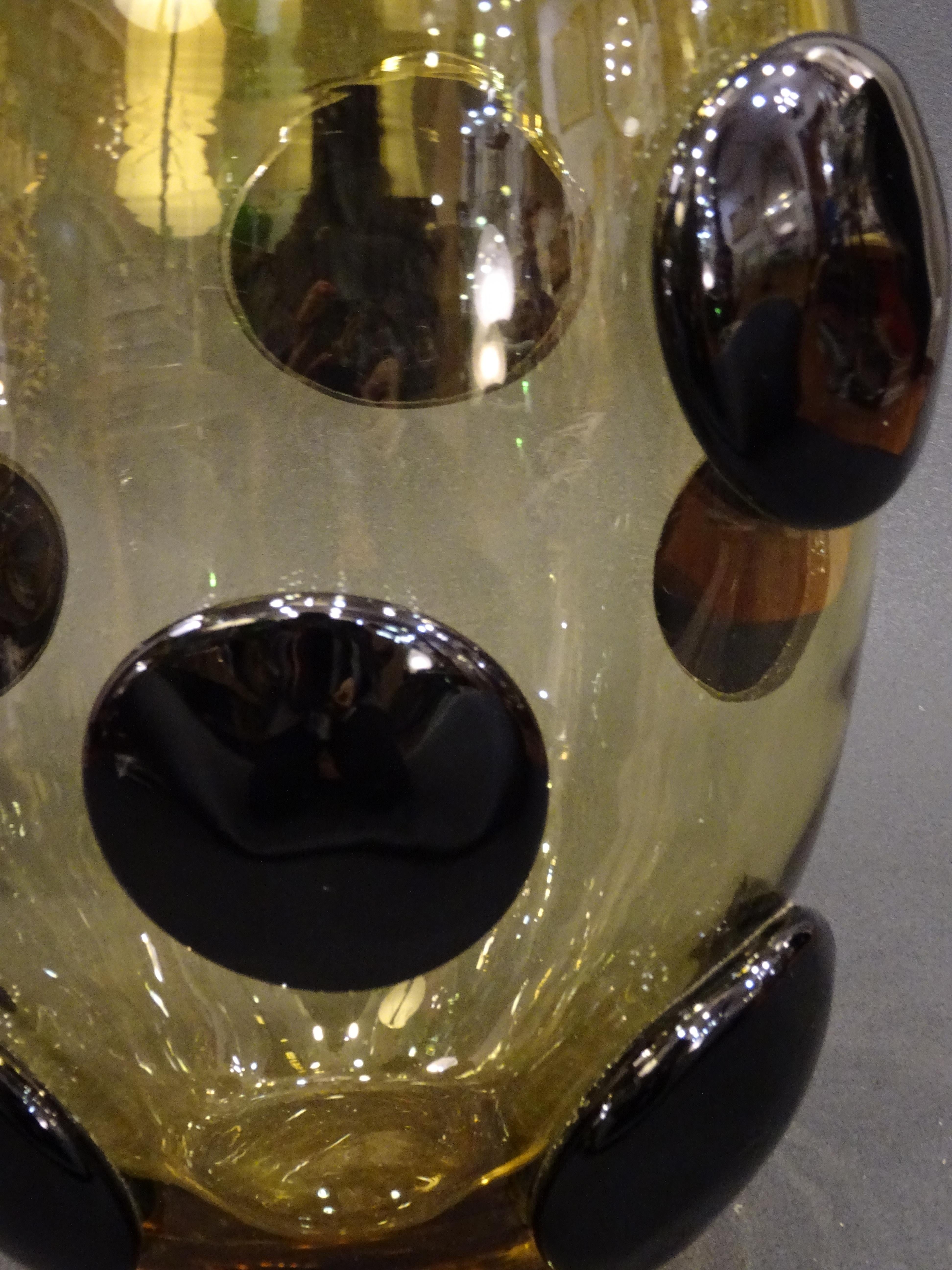 Salviati Murano Italy Black and Amber Blown Crystal Vase, 1970 12