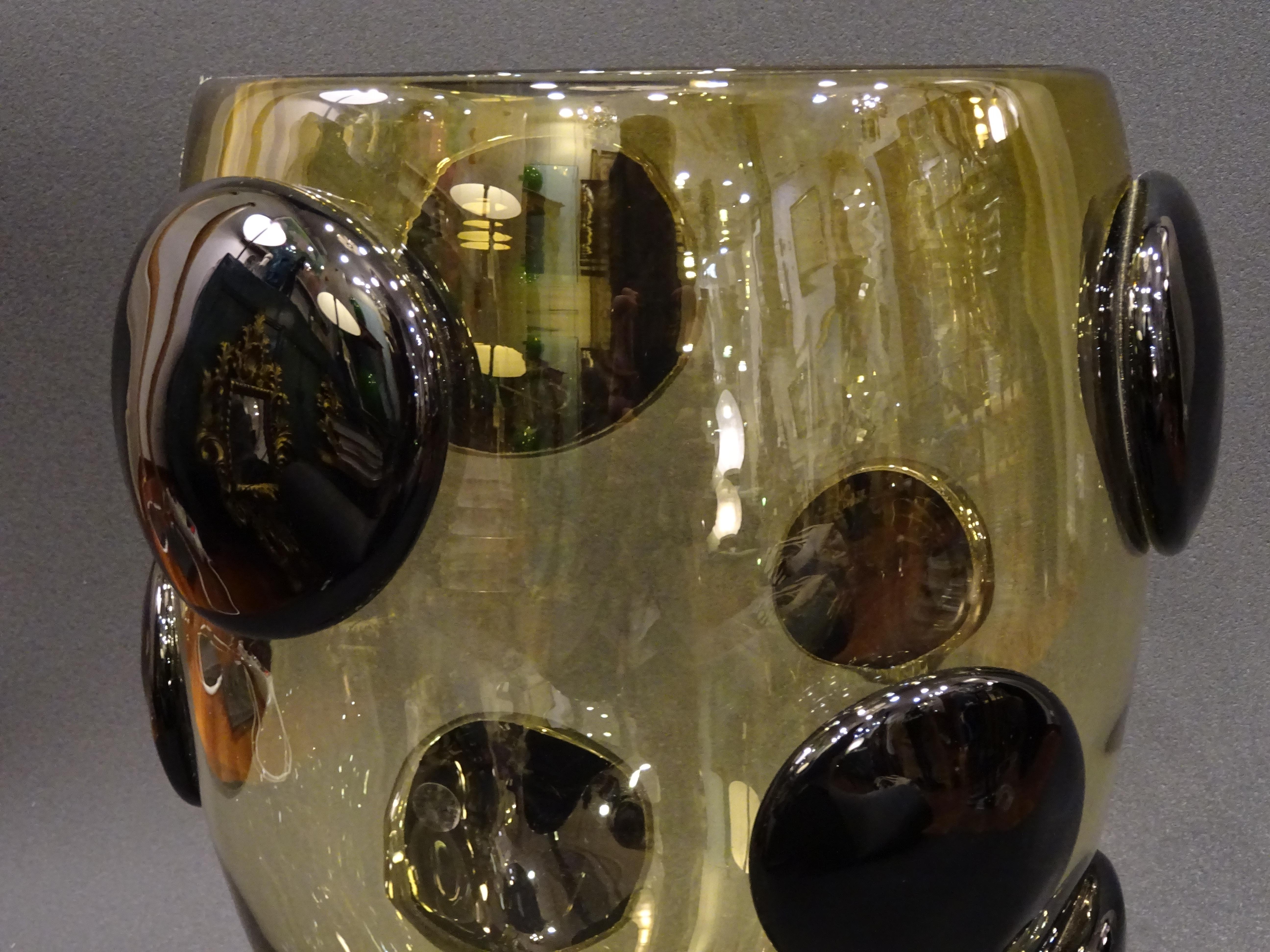 Italian Salviati Murano Italy Black and Amber Blown Crystal Vase, 1970