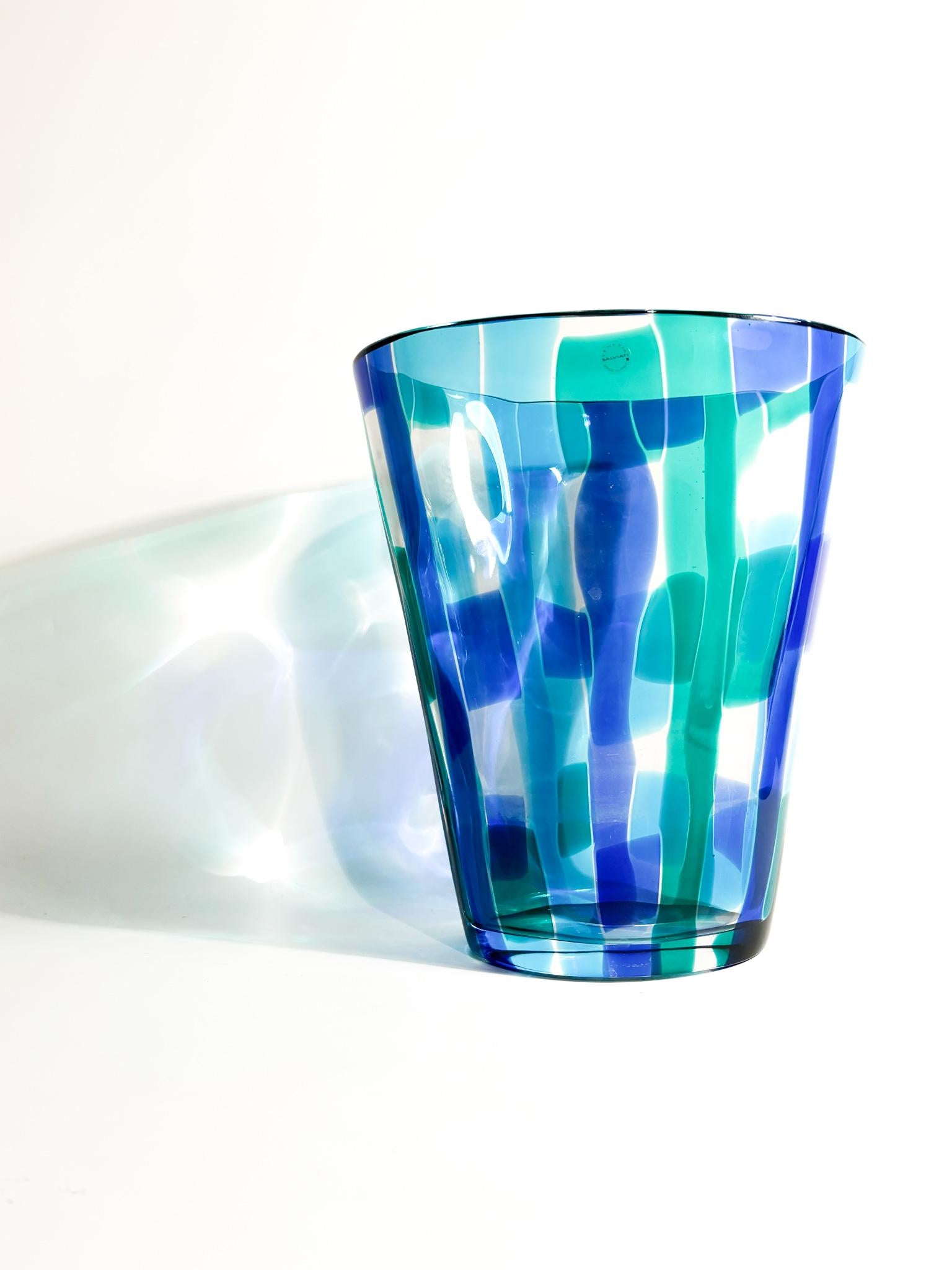 Italian Salviati Murano Multicolored Glass Vase Madras model 1997 For Sale