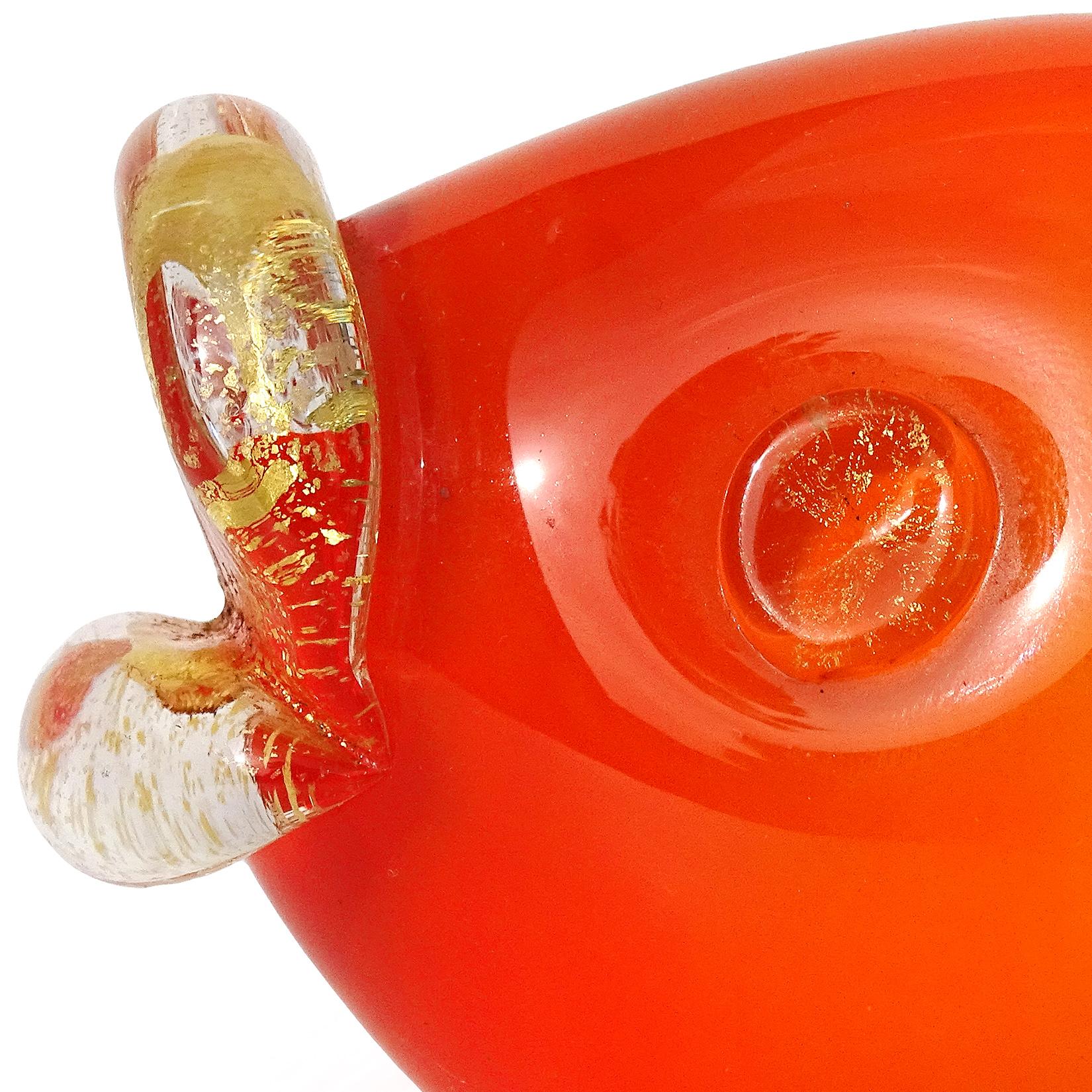 Italienische Fisch-Skulptur aus Murano-Kunstglas mit orange-weißen Faden-Goldflecken von Salviati (Moderne der Mitte des Jahrhunderts) im Angebot