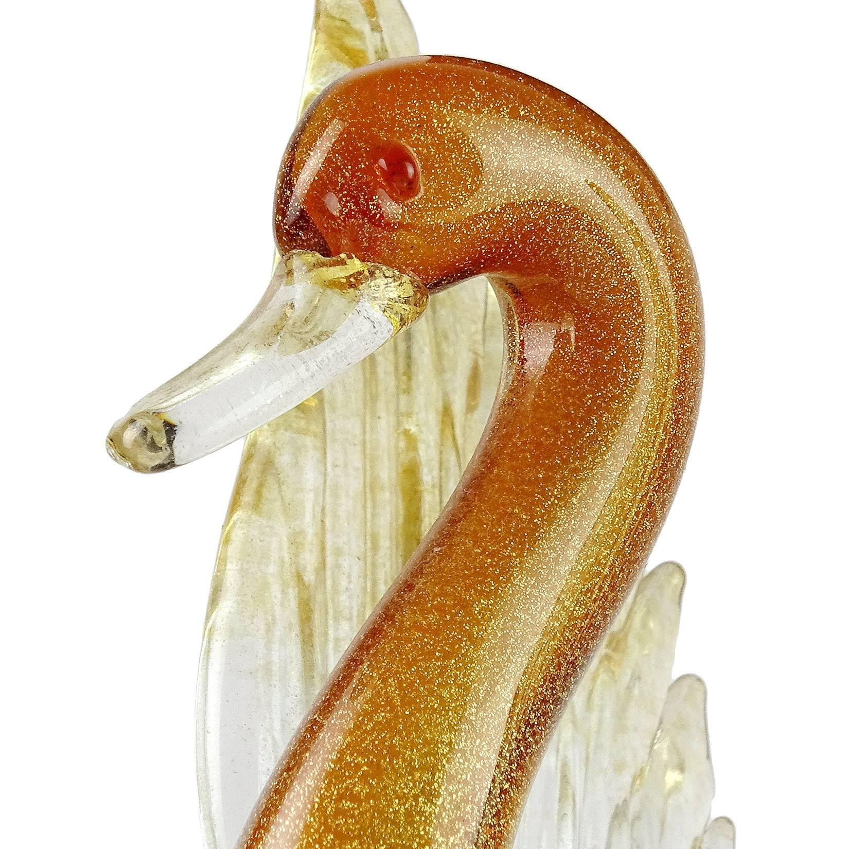 Mid-Century Modern Salviati Murano Orange White Gold Flecks Italian Art Glass Bird Duck Sculpture For Sale