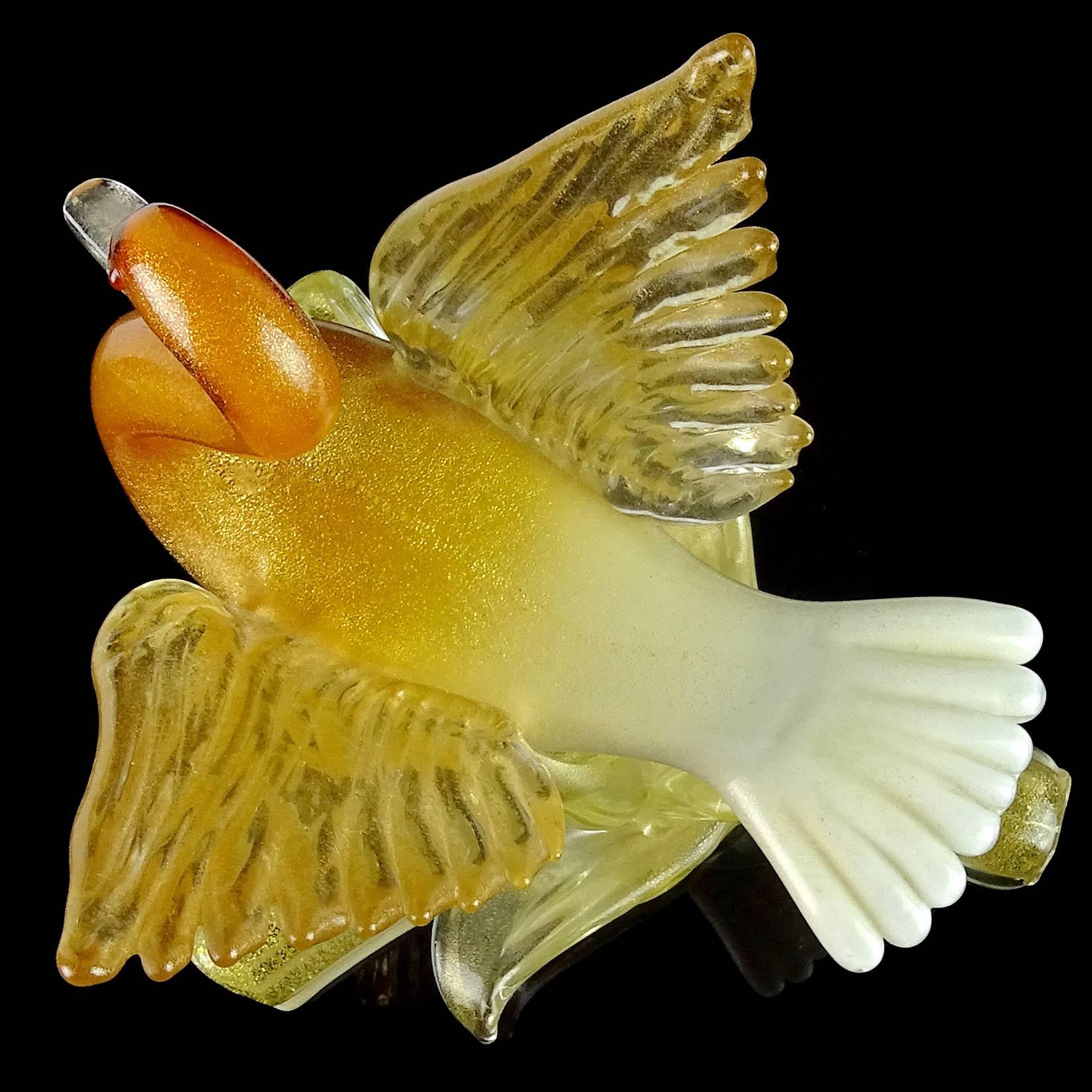Salviati Murano Orange White Gold Flecks Italian Art Glass Bird Duck Sculpture In Good Condition For Sale In Kissimmee, FL