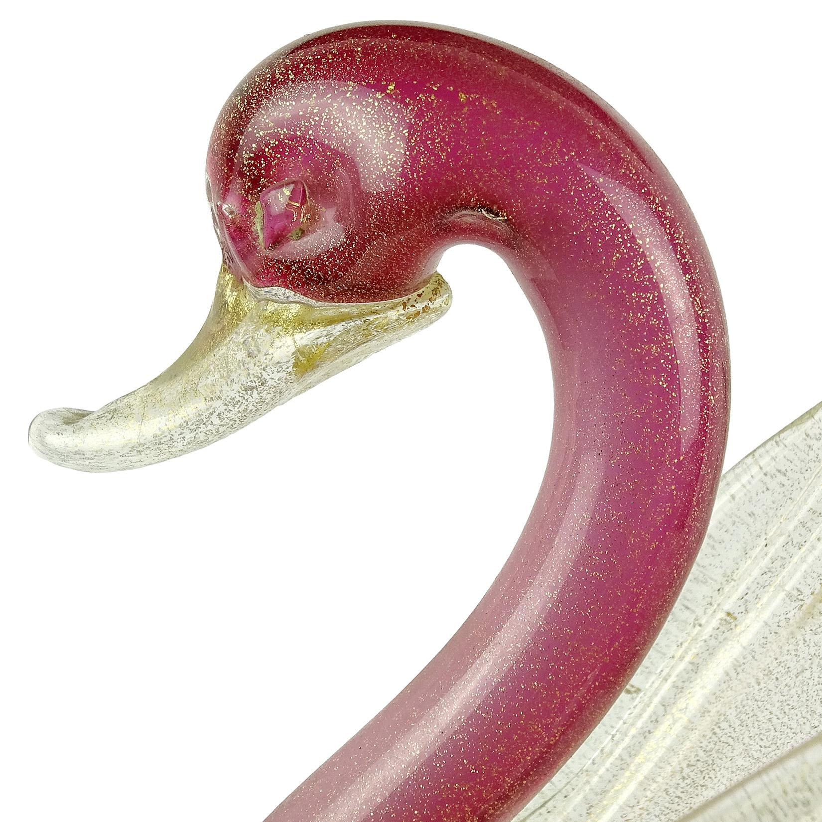 italien Salviati Murano Pink Ombre Gold Flecks Italian Art Glass Bird Duck Sculpture en vente