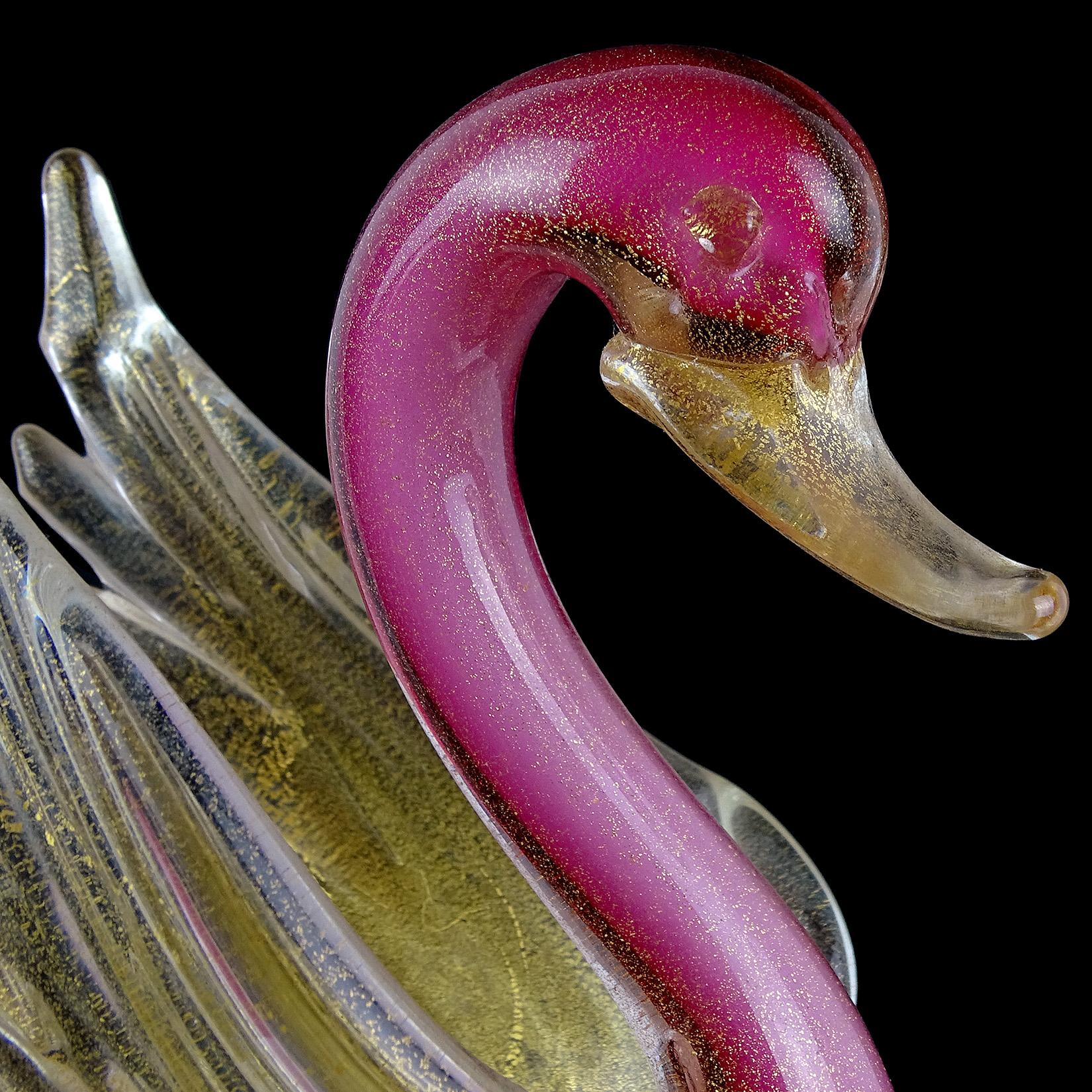 Fait main Salviati Murano Pink Ombre Gold Flecks Italian Art Glass Bird Duck Sculpture en vente