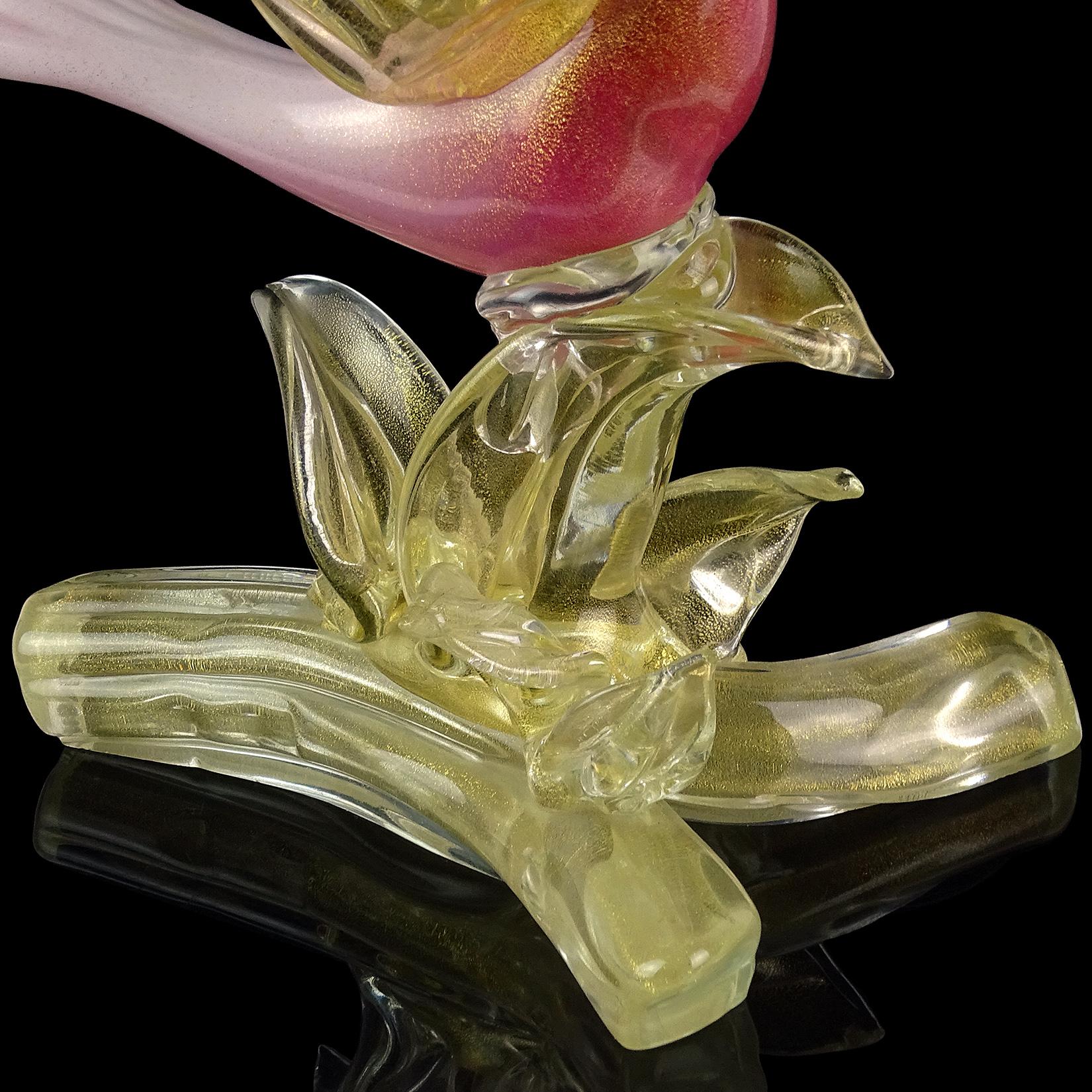 20ième siècle Sculpture d'oiseau de canard en verre d'art italien de Murano à ombres roses et mouchetures dorées de Salviati en vente